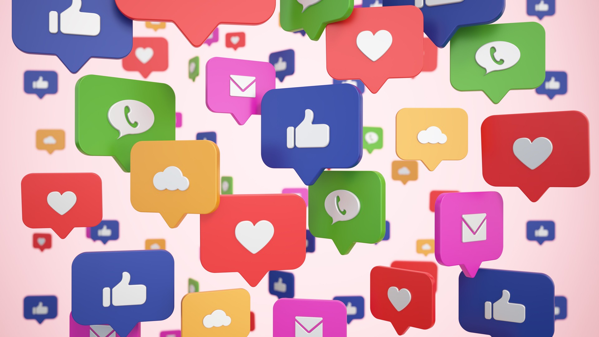 Engaging social media icons and reactions in colorful design representing digital communication